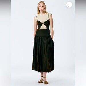 Tibi Black and Cream Cutout Midi Dress